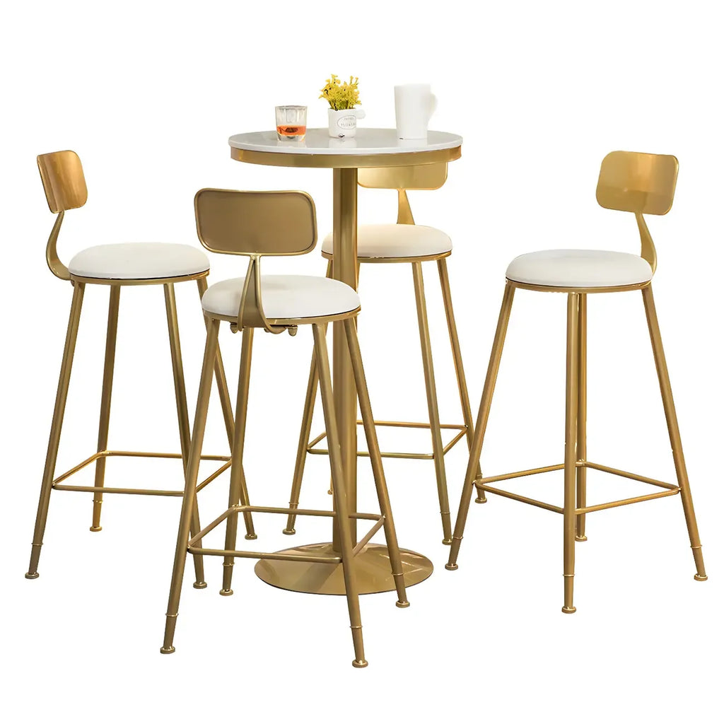 Glam Gold Faux Marble Pedestal Bar Tables for Bistro