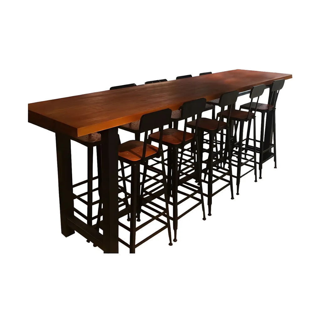 Rectangular Brown Wooden Long Bar Height Table