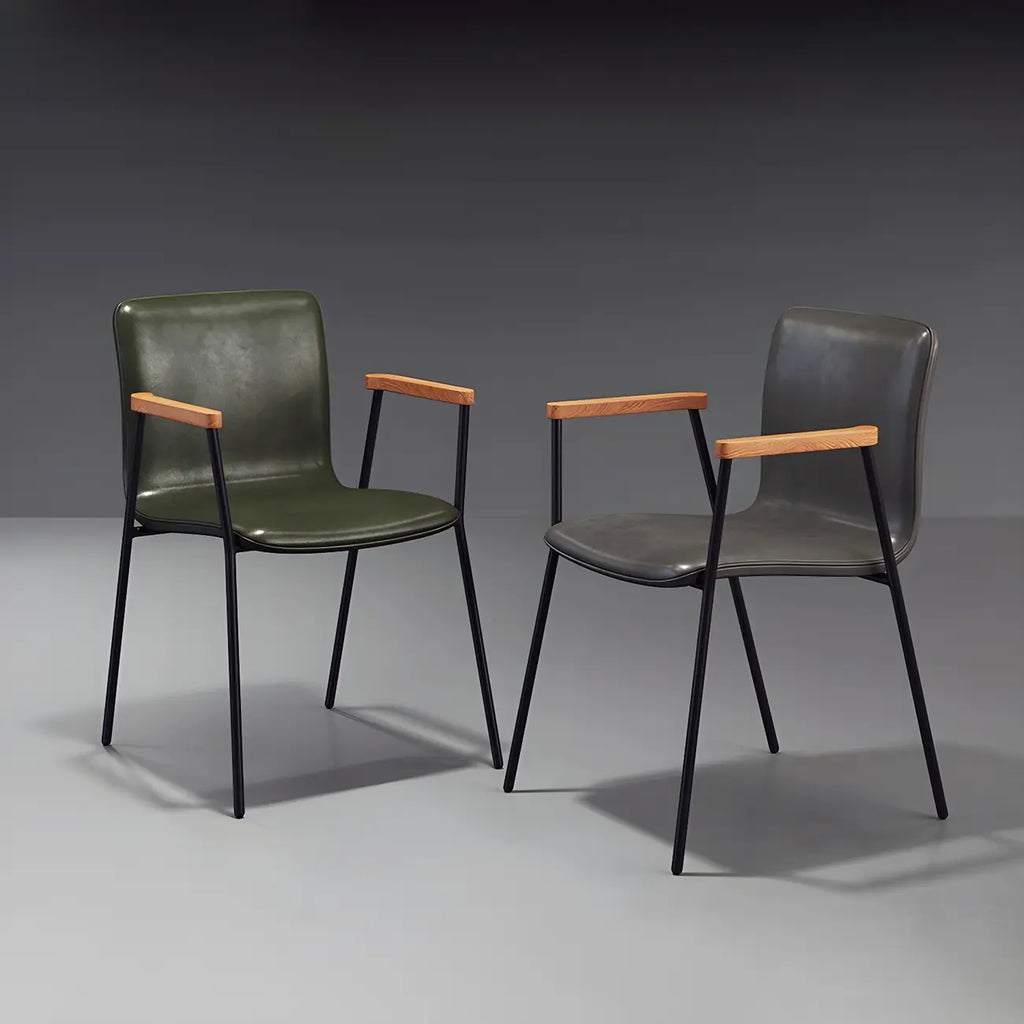 Leather Metal Legs Armrest Backrest Dining Chair