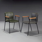 Leather Metal Legs Armrest Backrest Dining Chair
