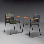 Leather Metal Legs Armrest Backrest Dining Chair