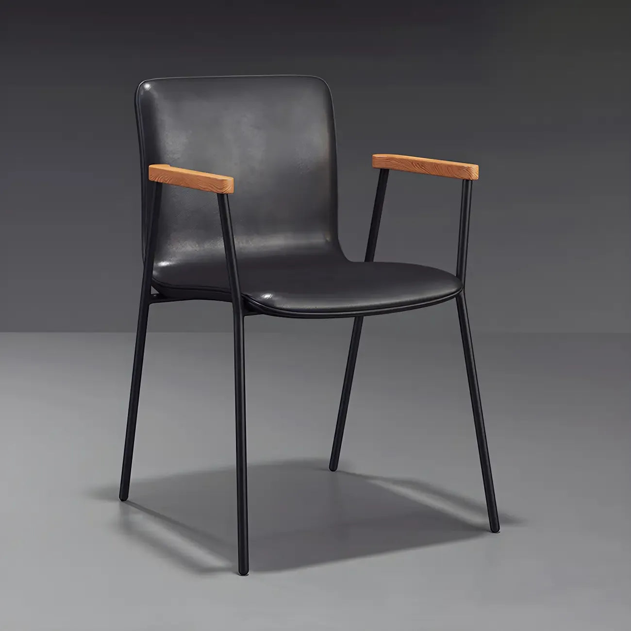 Leather Metal Legs Armrest Backrest Dining Chair