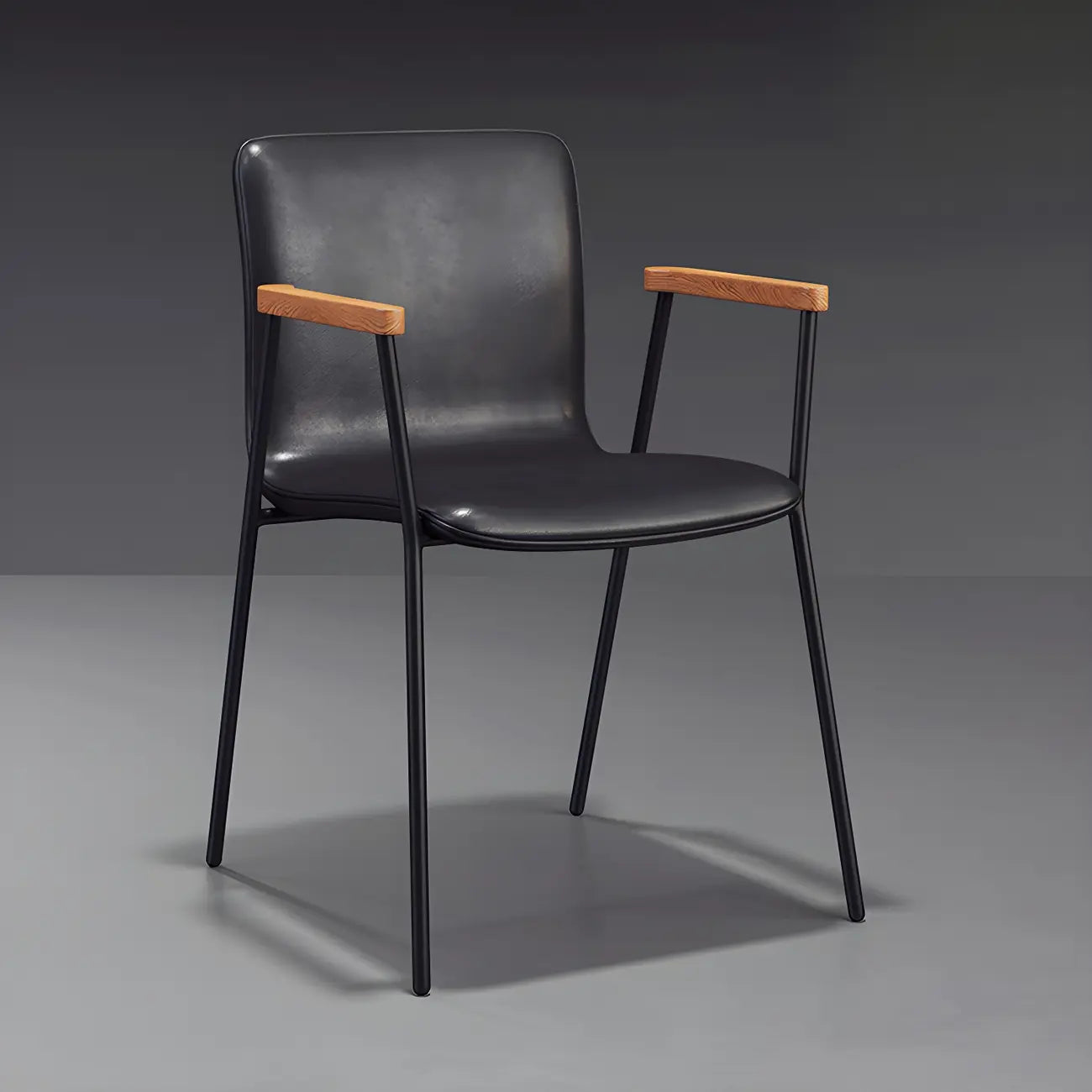 Leather Metal Legs Armrest Backrest Dining Chair