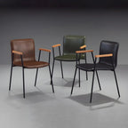 Leather Metal Legs Armrest Backrest Dining Chair