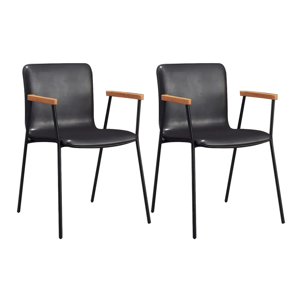 Leather Metal Legs Armrest Backrest Dining Chair