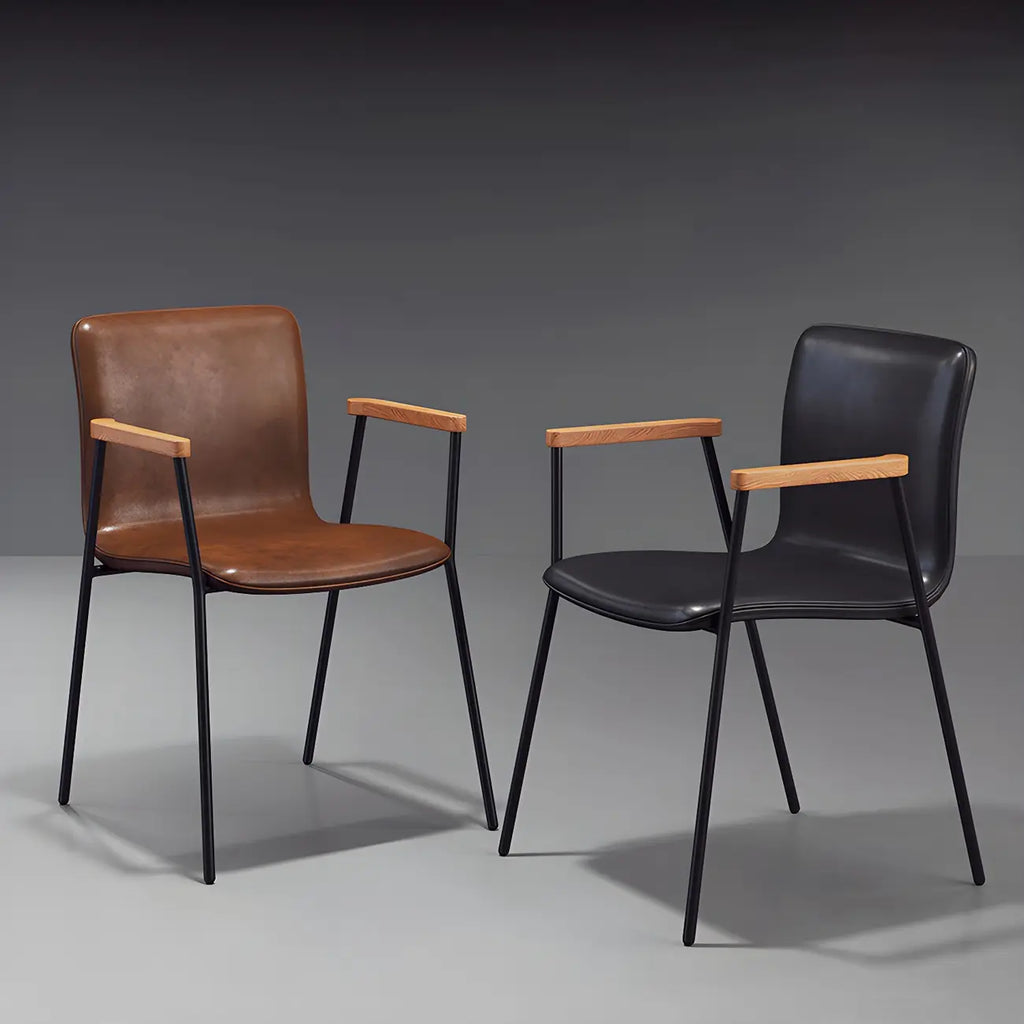 Leather Metal Legs Armrest Backrest Dining Chair