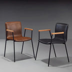 Leather Metal Legs Armrest Backrest Dining Chair
