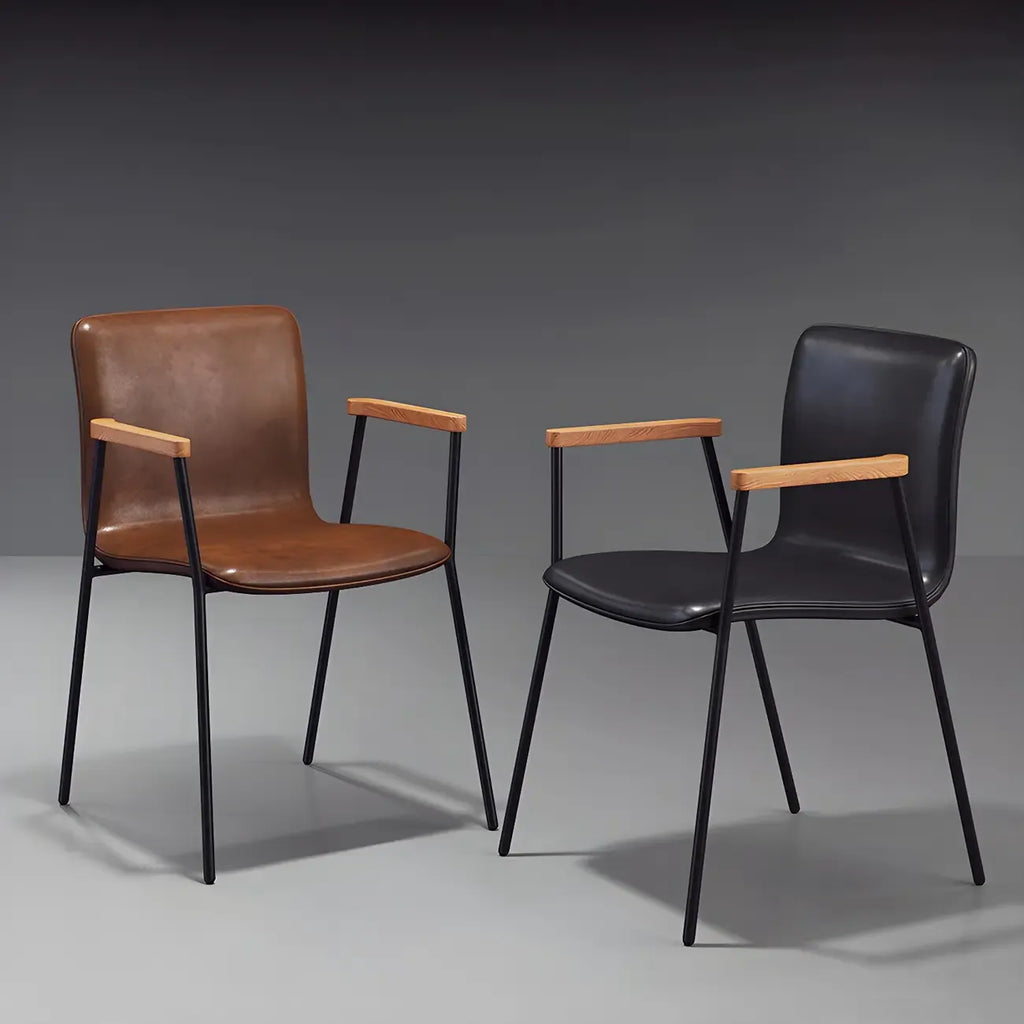 Leather Metal Legs Armrest Backrest Dining Chair