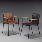 Leather Metal Legs Armrest Backrest Dining Chair