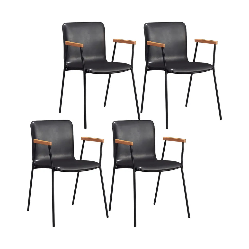 Leather Metal Legs Armrest Backrest Dining Chair