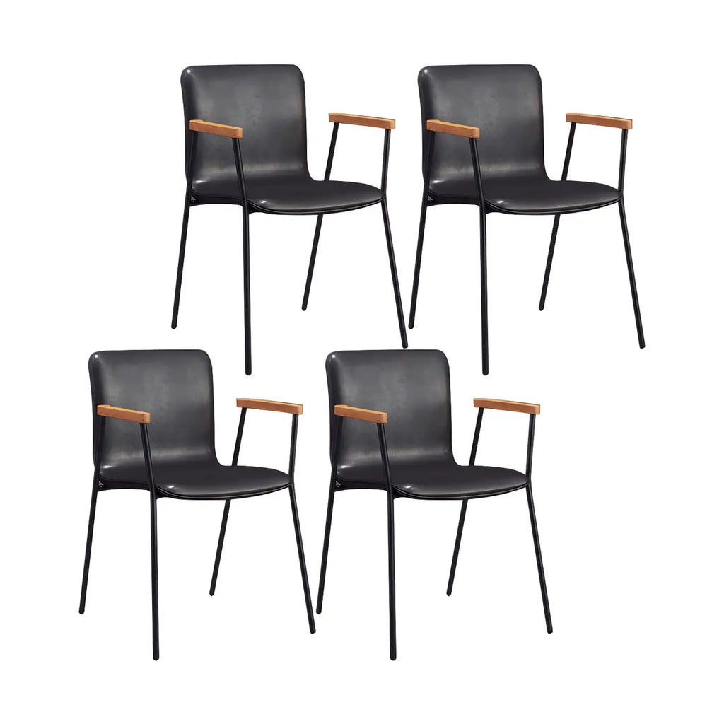 Leather Metal Legs Armrest Backrest Dining Chair