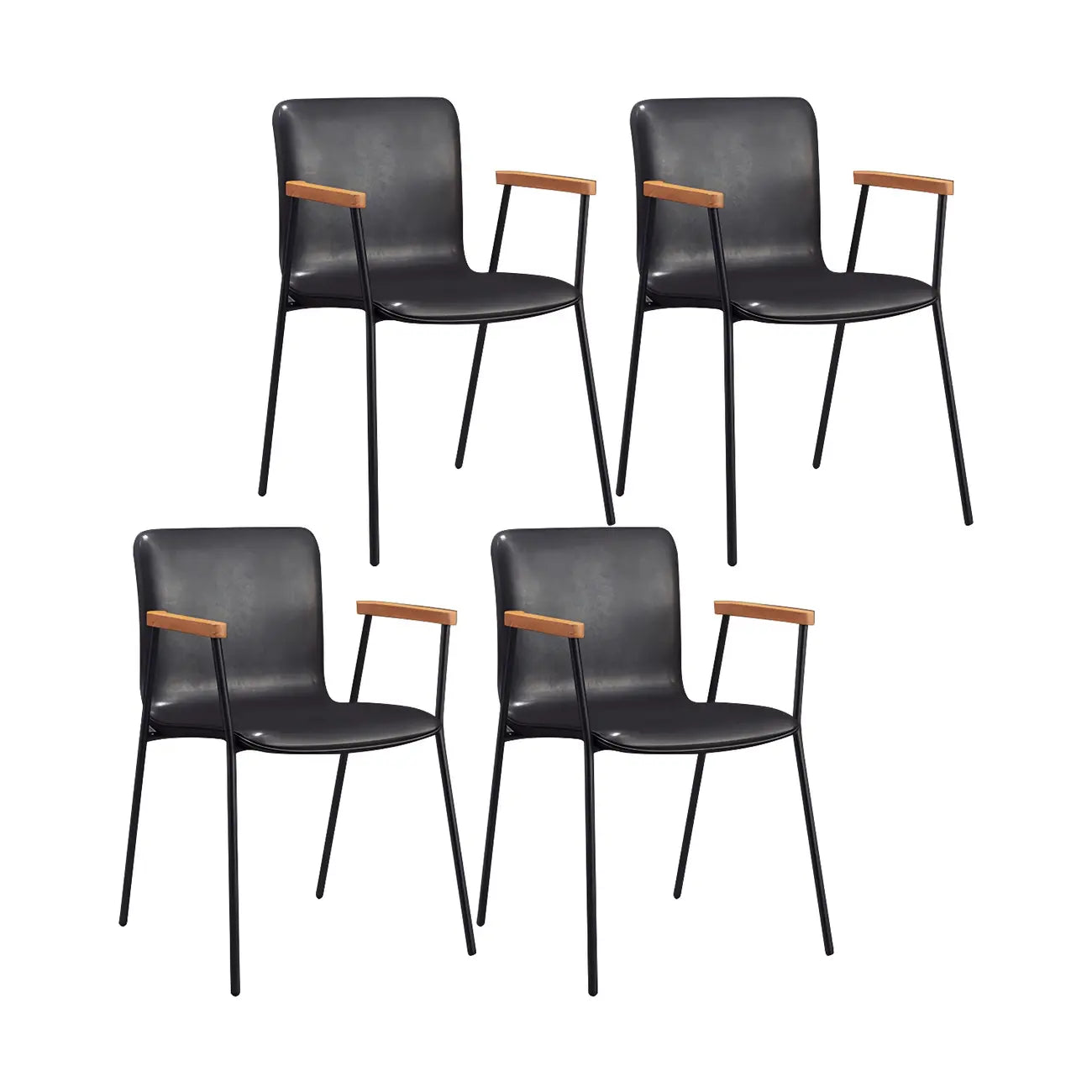 Leather Metal Legs Armrest Backrest Dining Chair