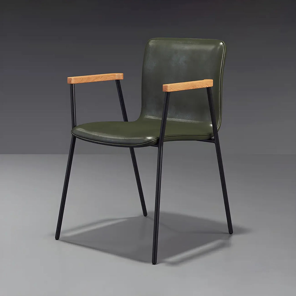 Leather Metal Legs Armrest Backrest Dining Chair