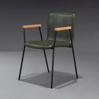 Leather Metal Legs Armrest Backrest Dining Chair