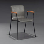 Leather Metal Legs Armrest Backrest Dining Chair
