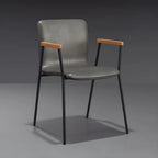 Leather Metal Legs Armrest Backrest Dining Chair