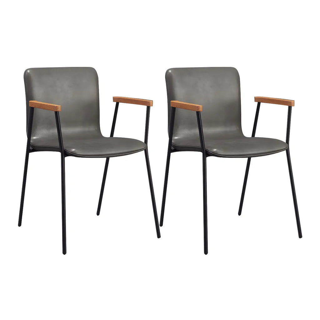 Leather Metal Legs Armrest Backrest Dining Chair