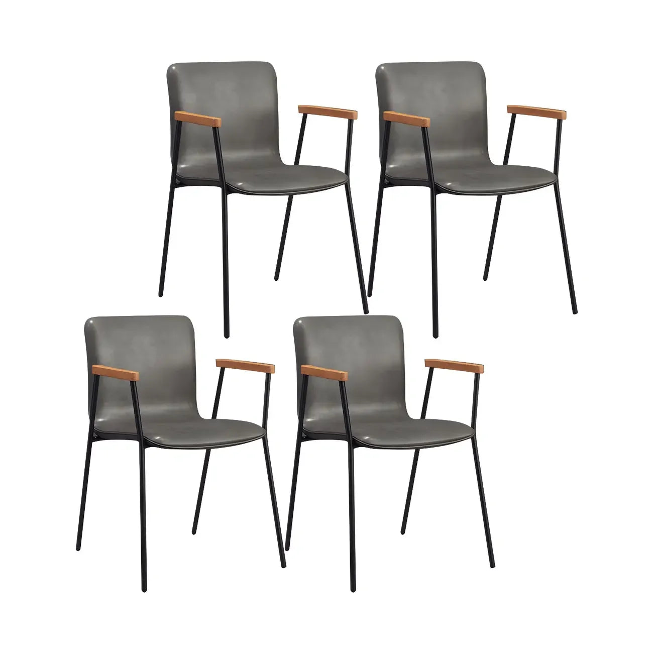 Leather Metal Legs Armrest Backrest Dining Chair