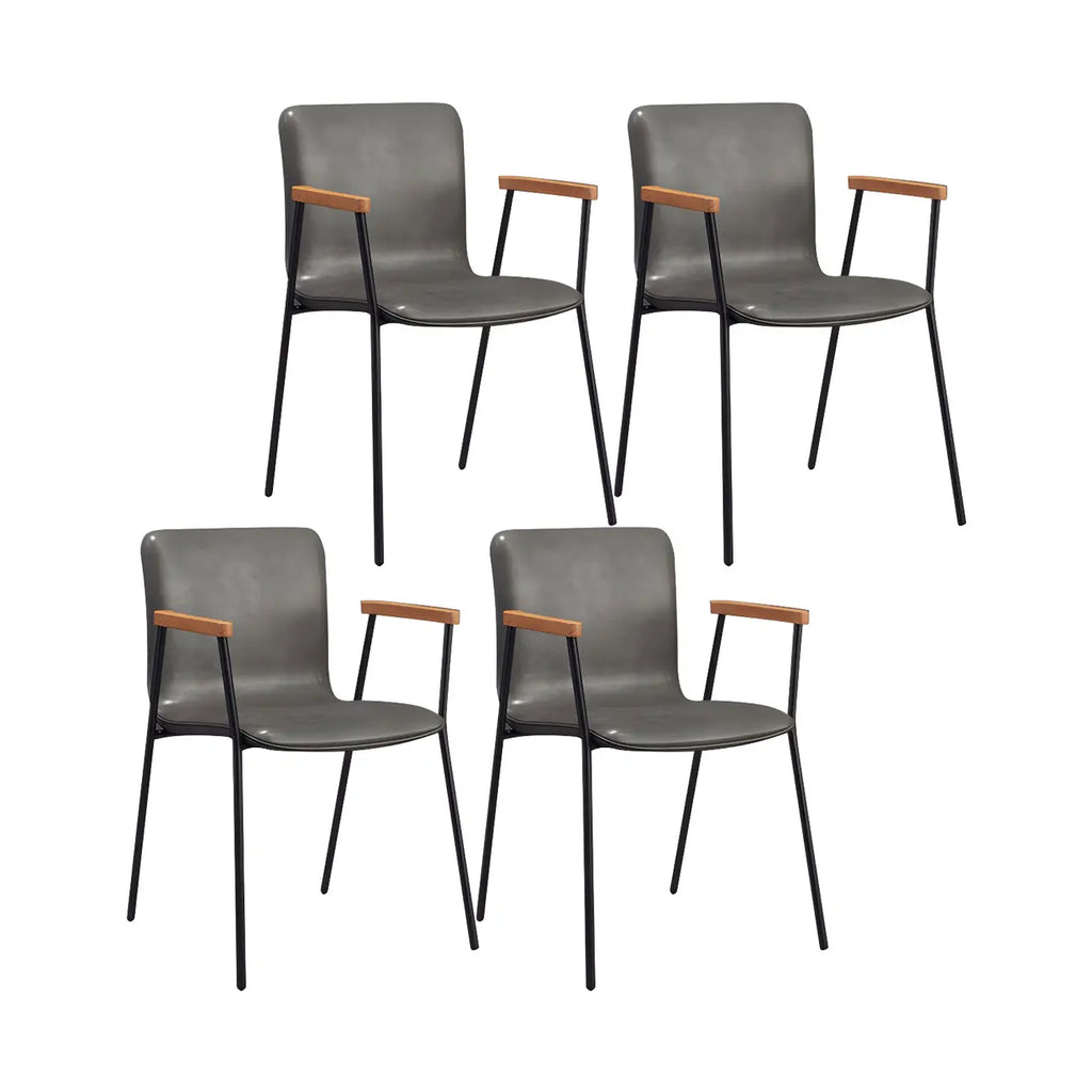 Leather Metal Legs Armrest Backrest Dining Chair