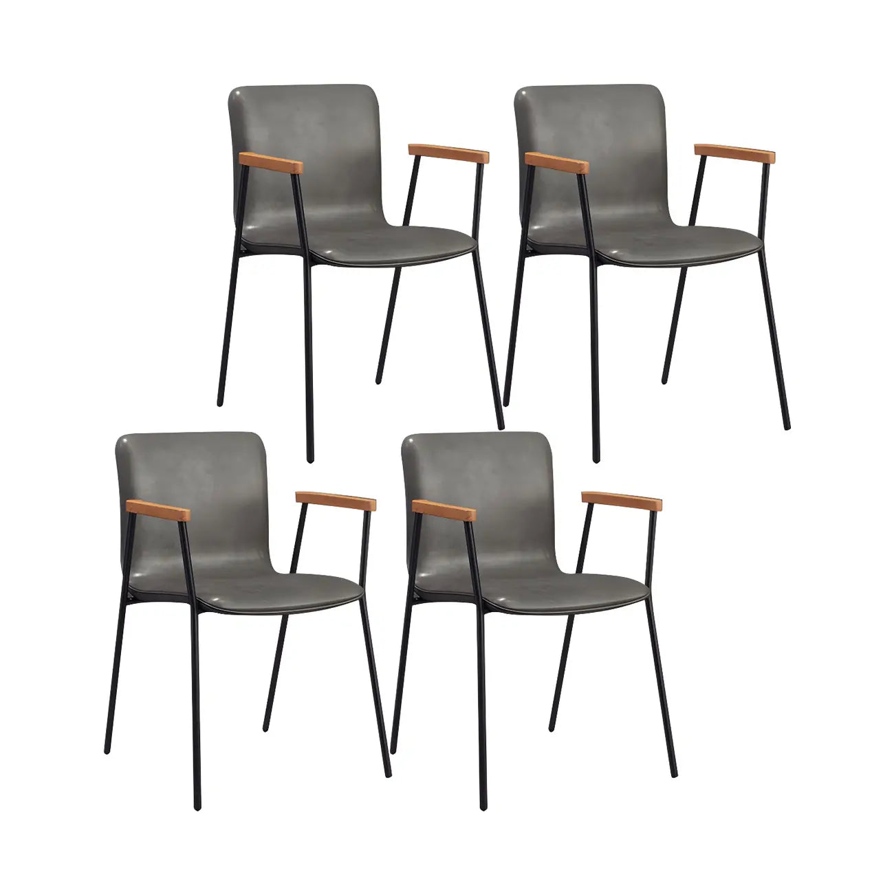Leather Metal Legs Armrest Backrest Dining Chair