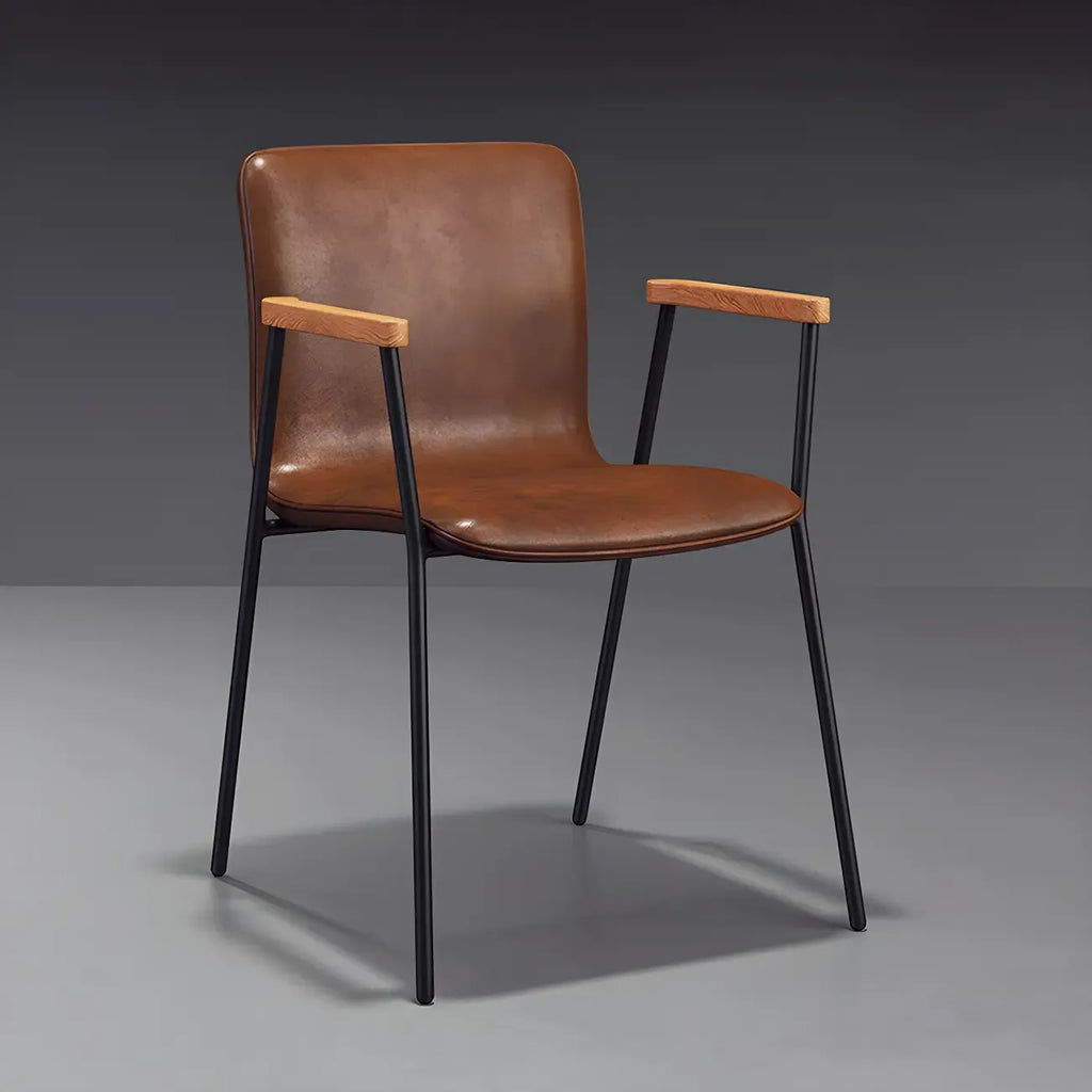 Leather Metal Legs Armrest Backrest Dining Chair