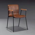 Leather Metal Legs Armrest Backrest Dining Chair