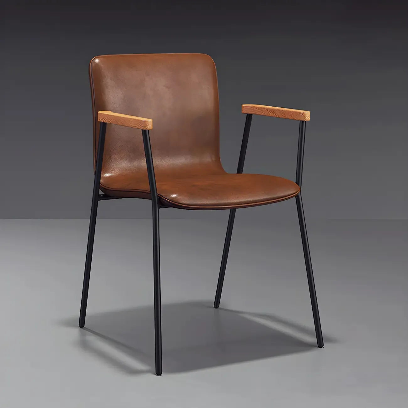 Leather Metal Legs Armrest Backrest Dining Chair