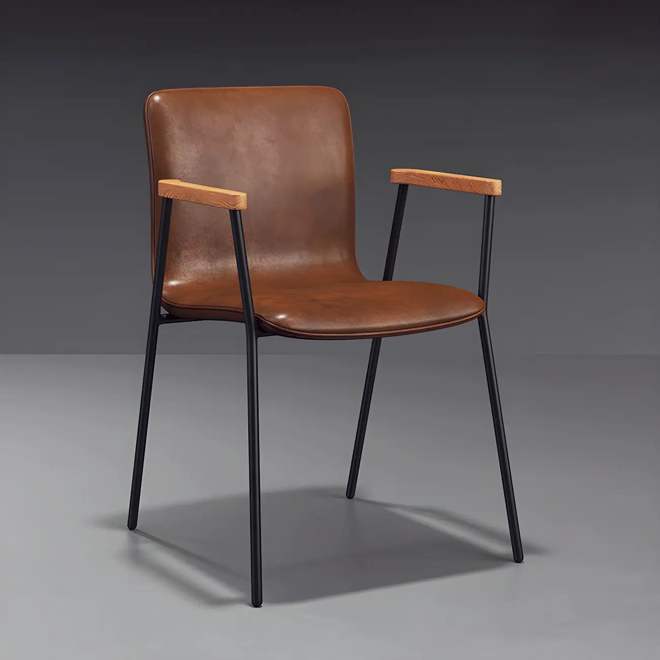 Leather Metal Legs Armrest Backrest Dining Chair