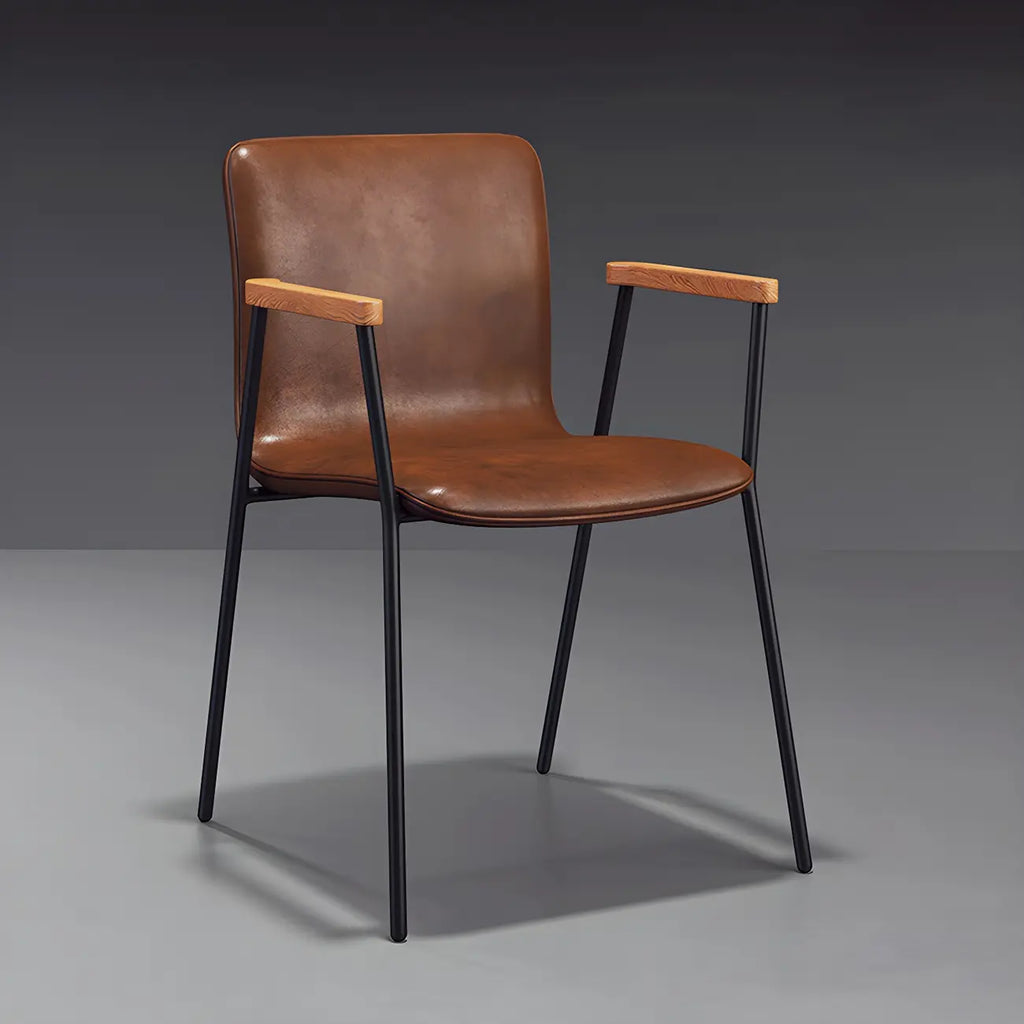 Leather Metal Legs Armrest Backrest Dining Chair