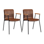 Leather Metal Legs Armrest Backrest Dining Chair