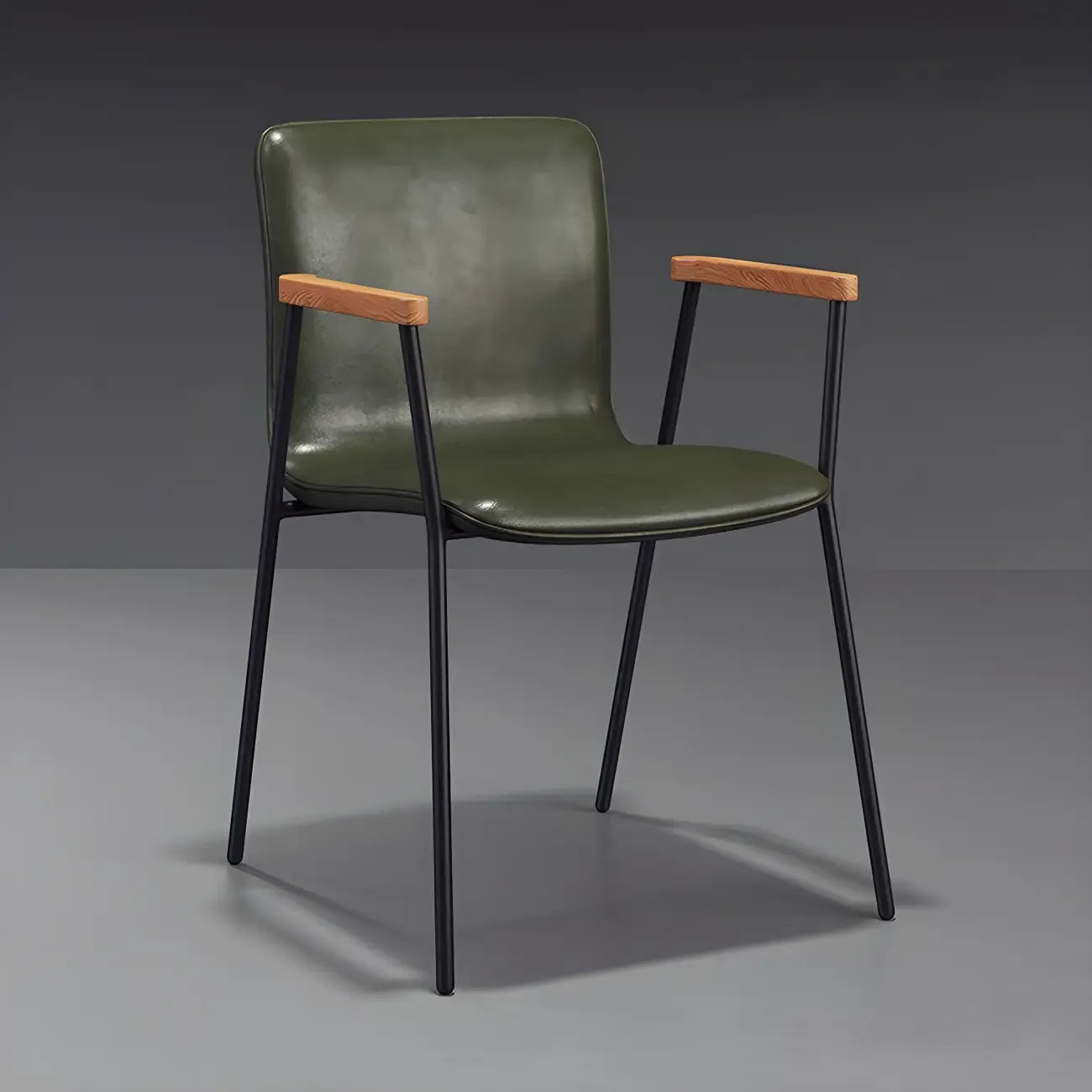 Leather Metal Legs Armrest Backrest Dining Chair