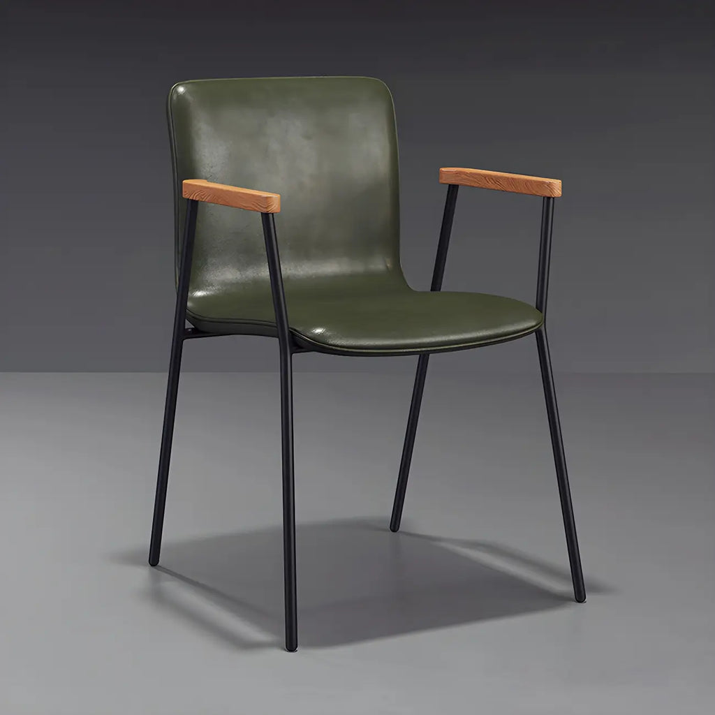 Leather Metal Legs Armrest Backrest Dining Chair