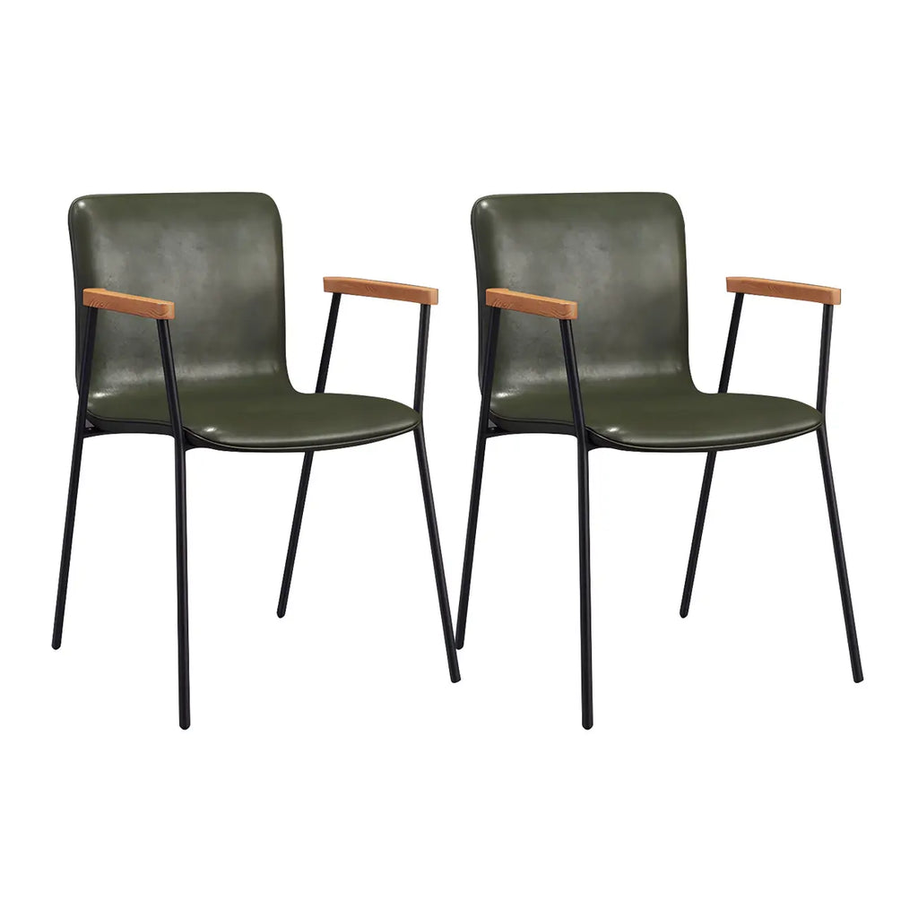 Leather Metal Legs Armrest Backrest Dining Chair