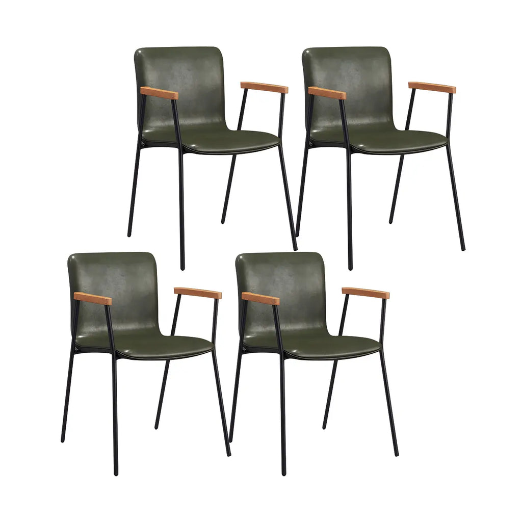 Leather Metal Legs Armrest Backrest Dining Chair