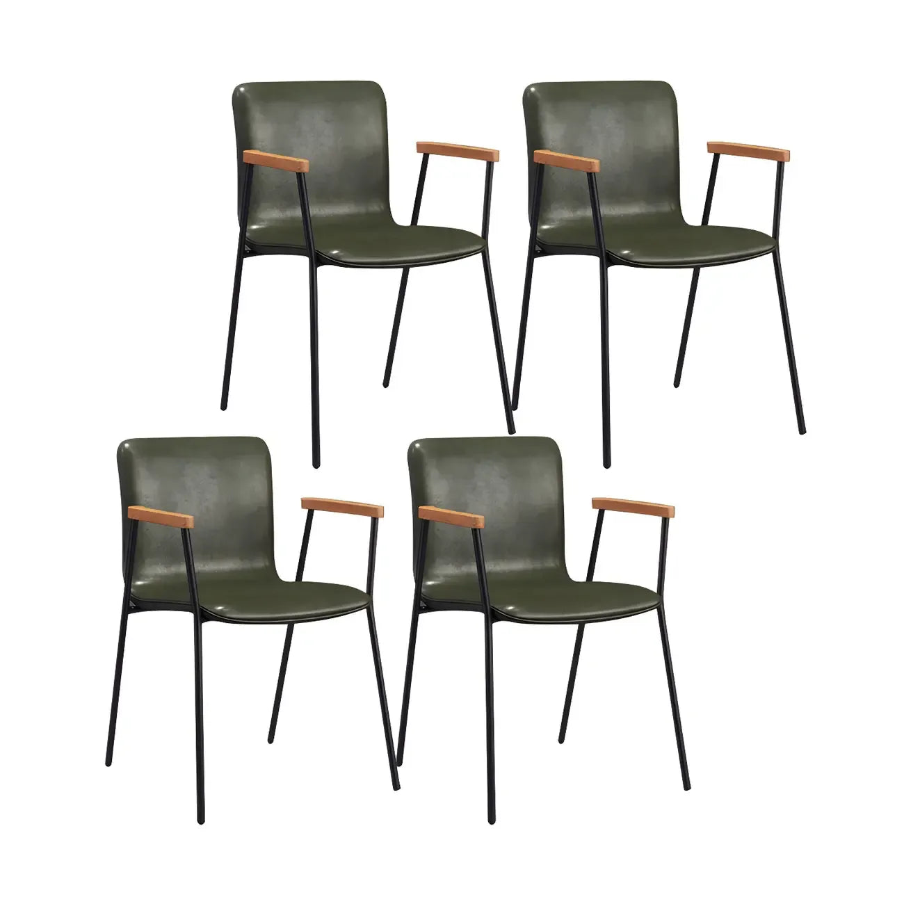 Leather Metal Legs Armrest Backrest Dining Chair