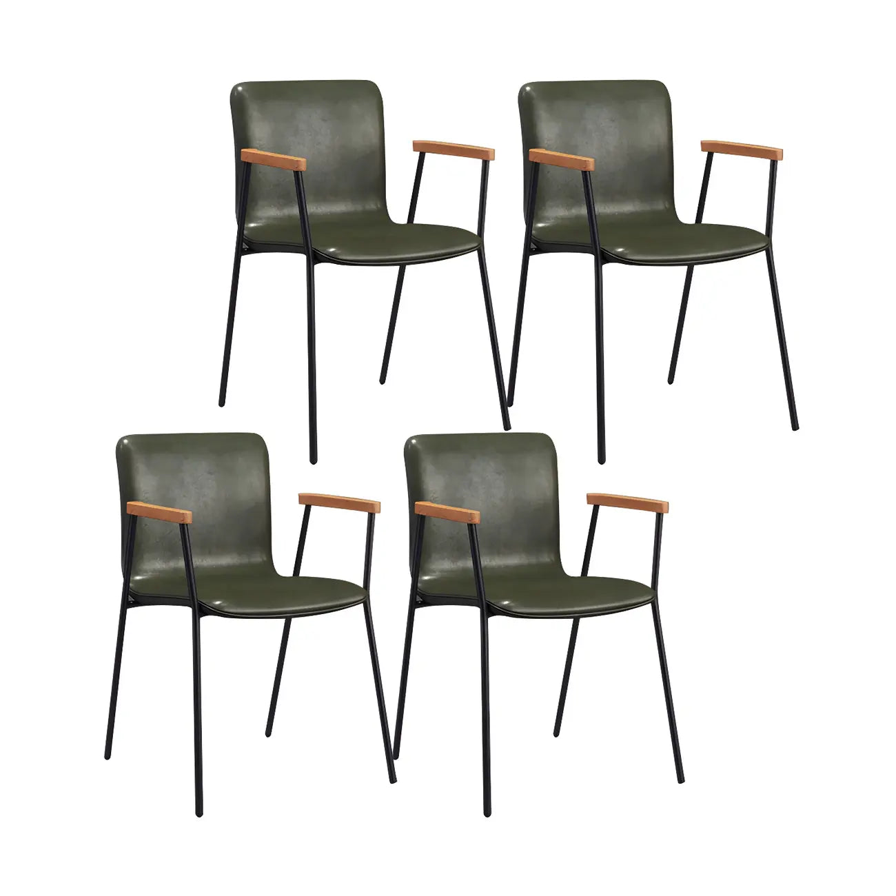 Leather Metal Legs Armrest Backrest Dining Chair