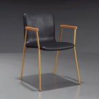 Leather Metal Legs Armrest Backrest Dining Chair