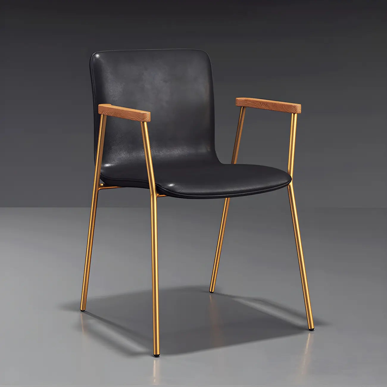 Leather Metal Legs Armrest Backrest Dining Chair