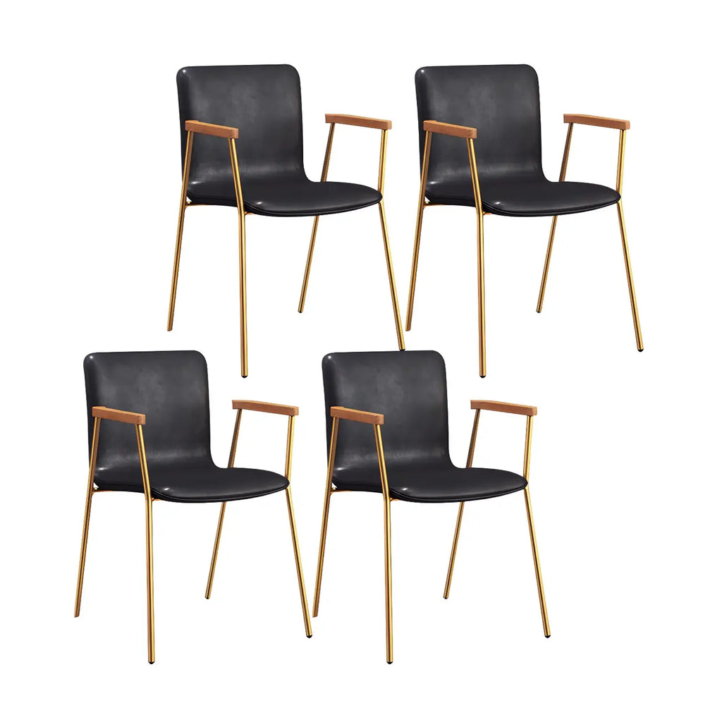 Leather Metal Legs Armrest Backrest Dining Chair