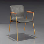 Leather Metal Legs Armrest Backrest Dining Chair