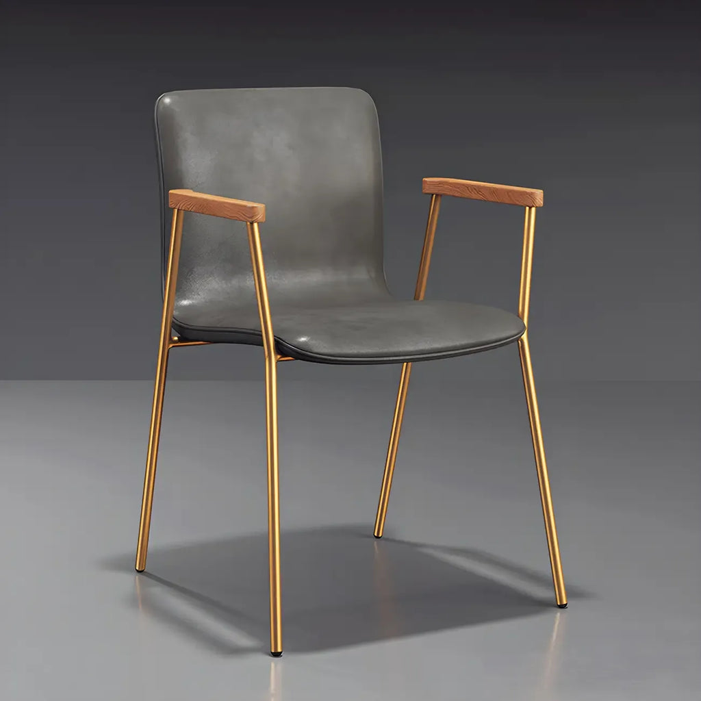 Leather Metal Legs Armrest Backrest Dining Chair