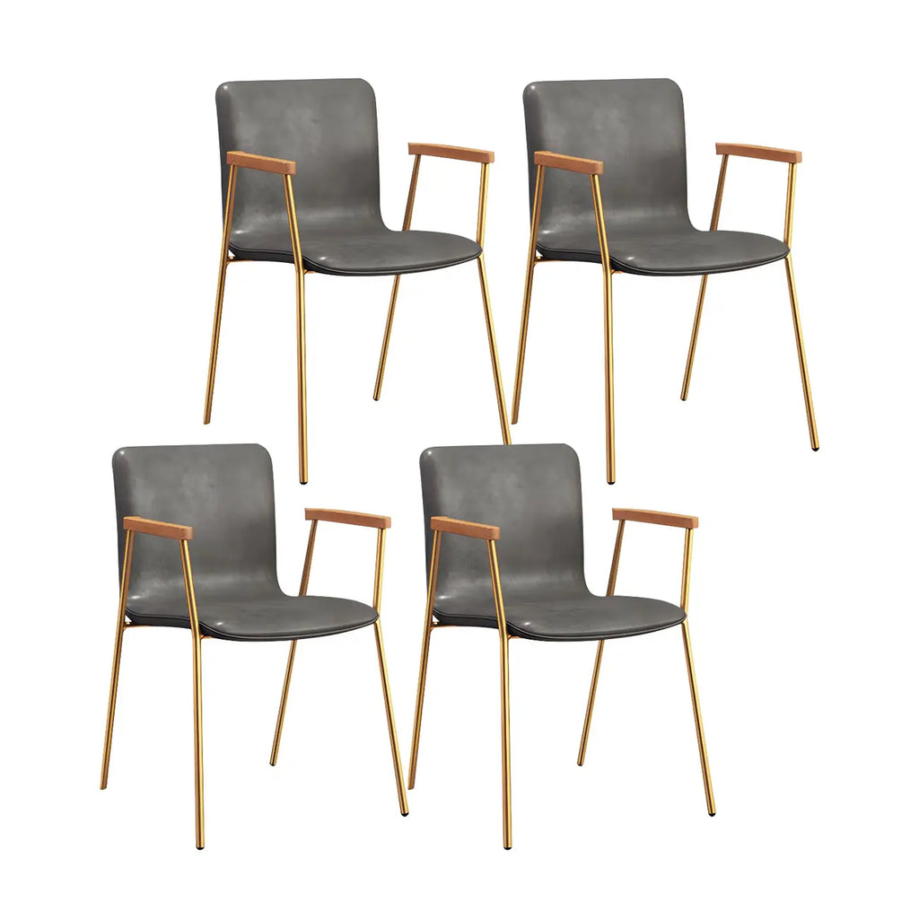 Leather Metal Legs Armrest Backrest Dining Chair