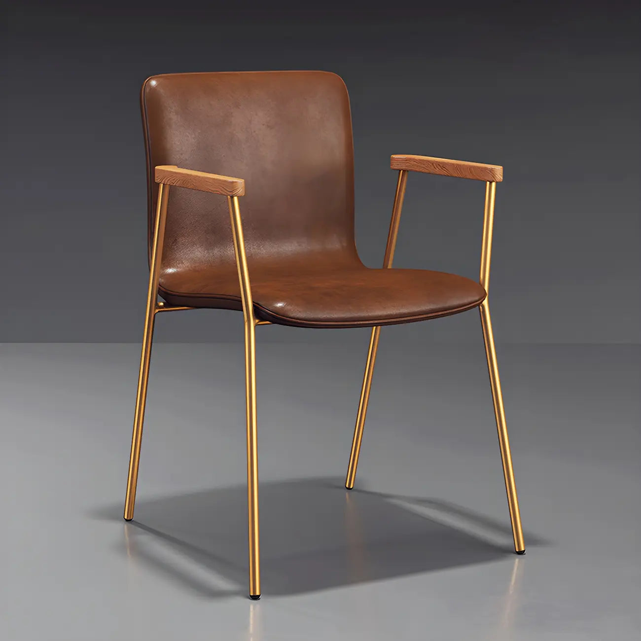 Leather Metal Legs Armrest Backrest Dining Chair