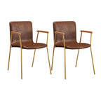 Leather Metal Legs Armrest Backrest Dining Chair