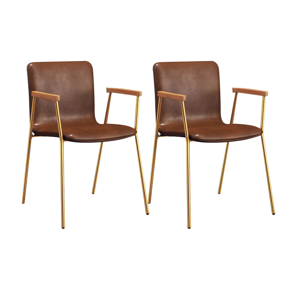Leather Metal Legs Armrest Backrest Dining Chair