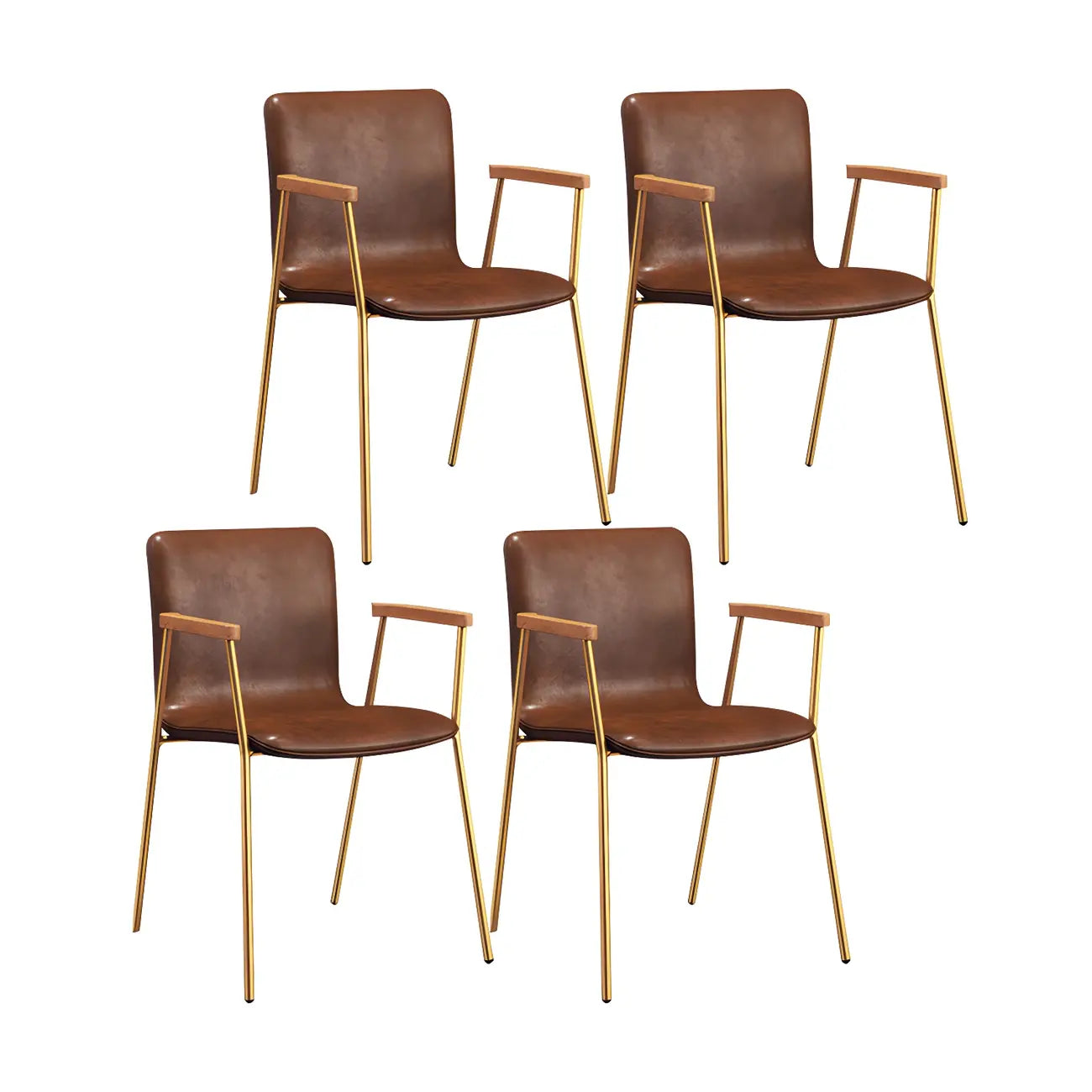 Leather Metal Legs Armrest Backrest Dining Chair