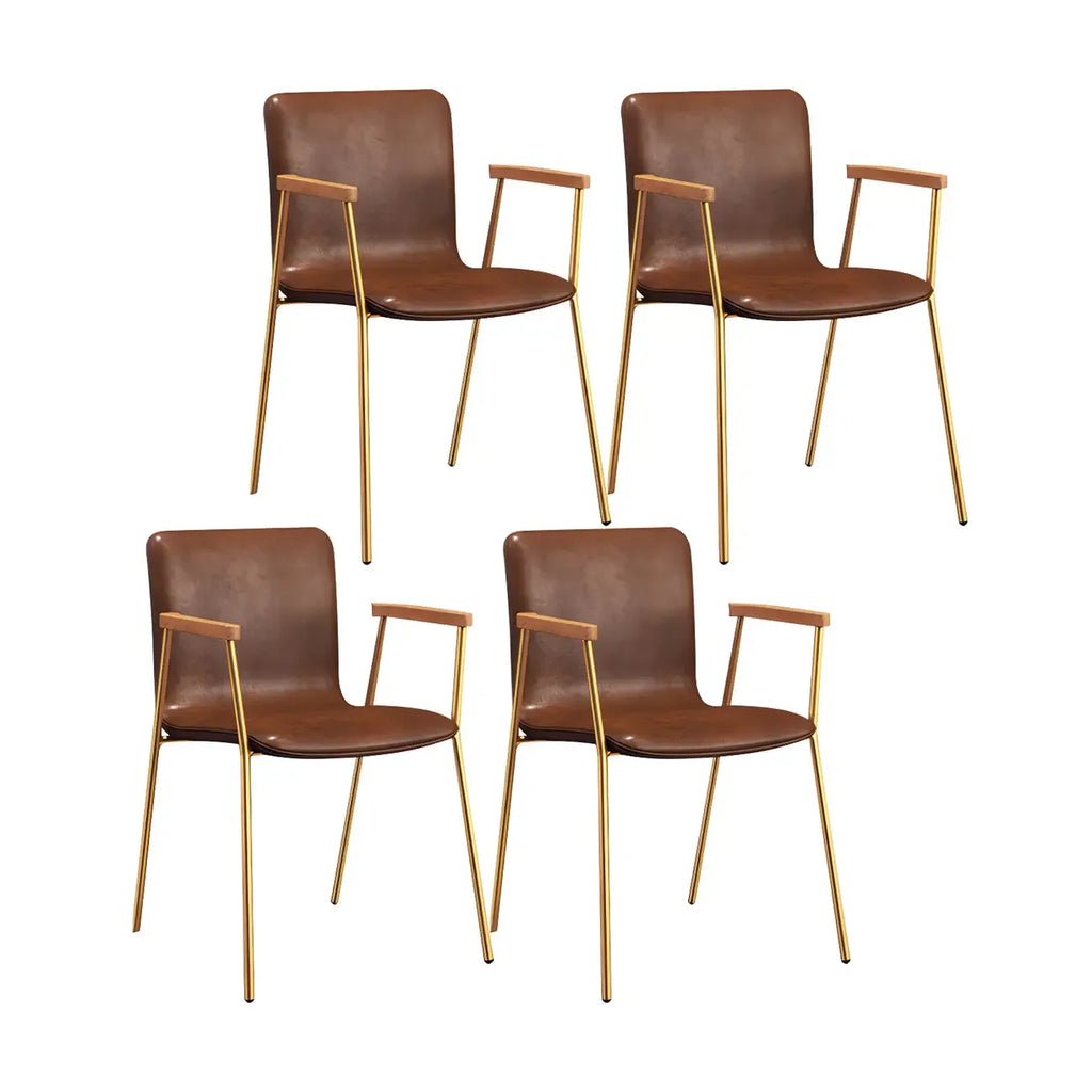 Leather Metal Legs Armrest Backrest Dining Chair