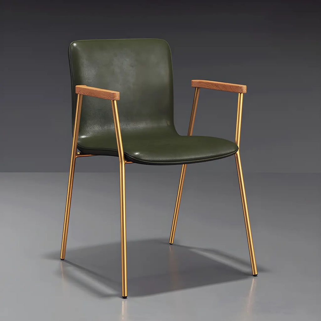 Leather Metal Legs Armrest Backrest Dining Chair