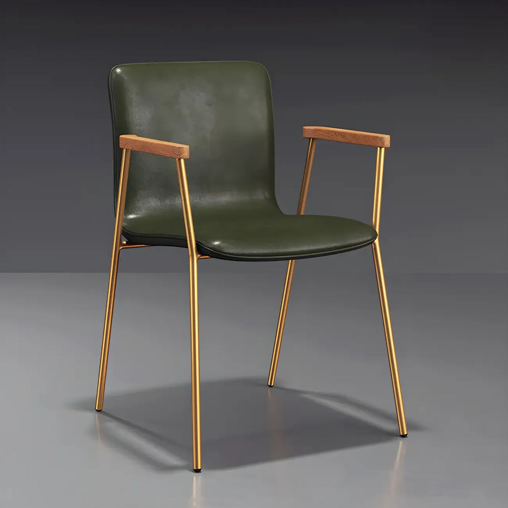 Leather Metal Legs Armrest Backrest Dining Chair