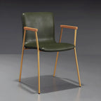 Leather Metal Legs Armrest Backrest Dining Chair